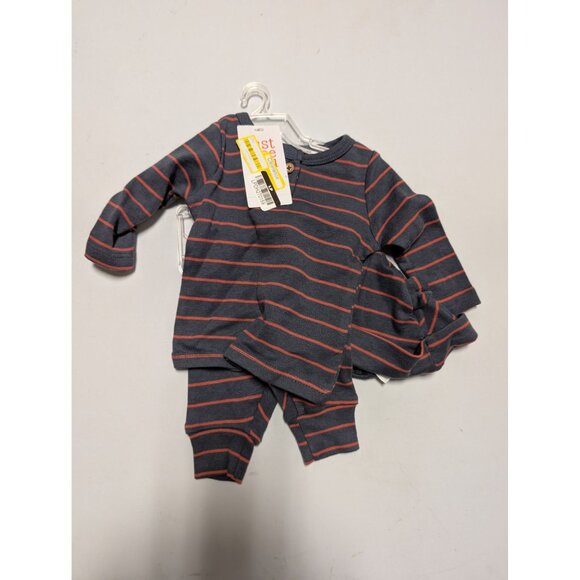 Carters Just One You Baby Boys 3pc Striped Top & Bottom Set w/ Hat Gray Newborn - Picture 2 of 3